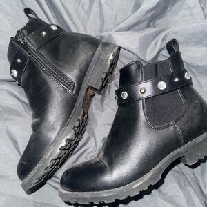 Black Ankle Boots with Studded Strap